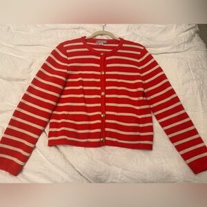 J. Crew Red and White Striped lady sweater/Cardigan